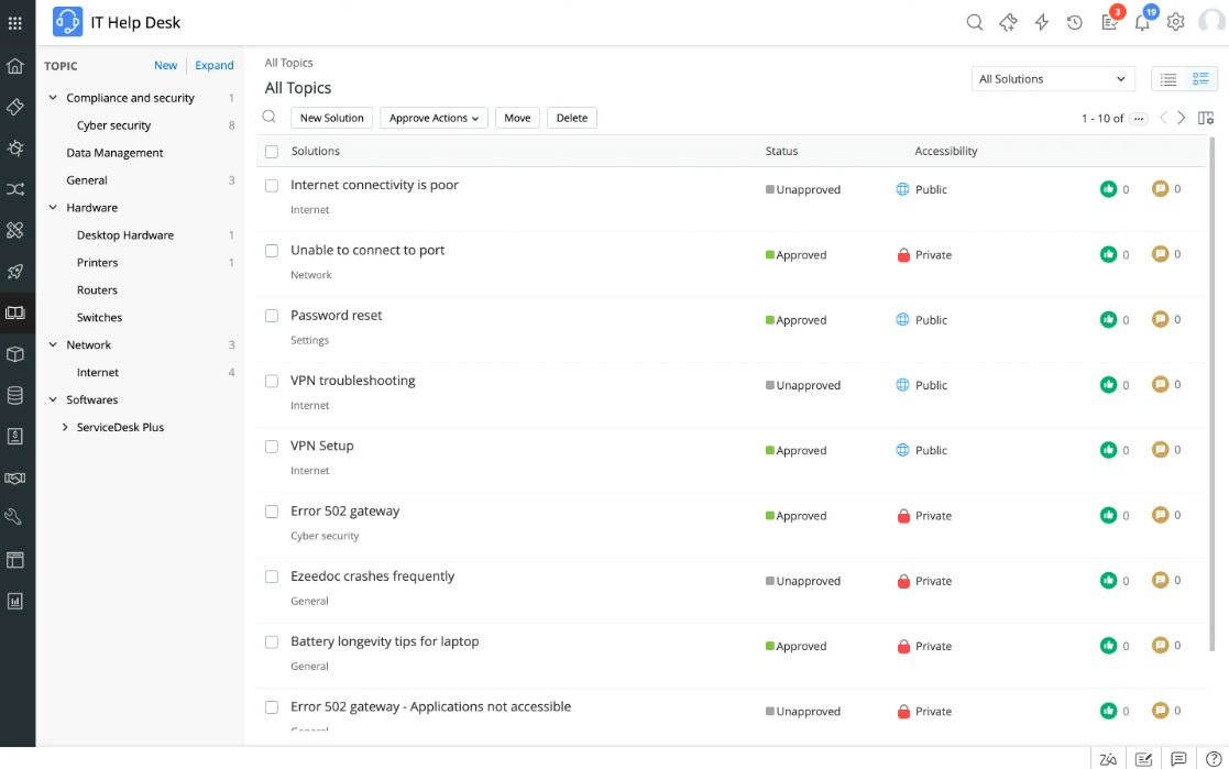 screenshot of ManageEngine ServiceDesk Plus